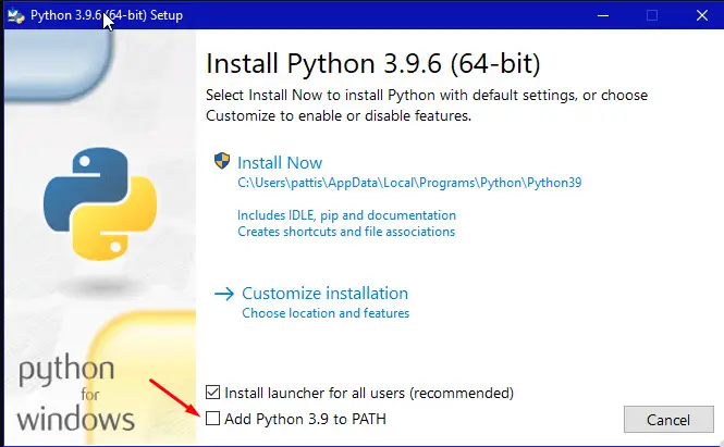 Install Python and add to path